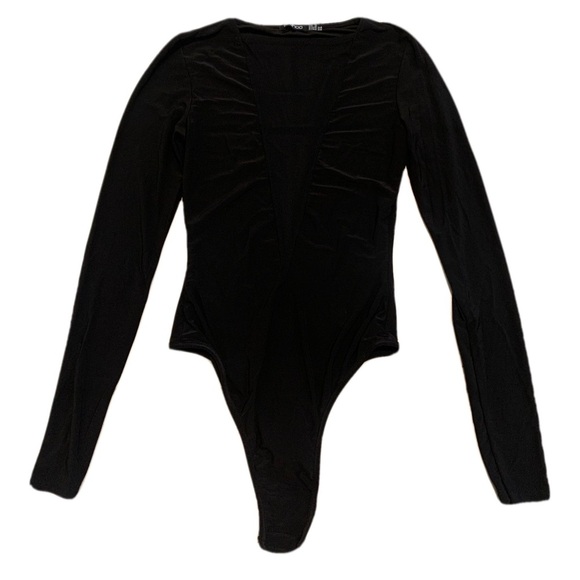 Boohoo Black Ruched Long Sleeve Bodysuit Size 2 - Picture 1 of 5